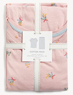 Pure Cotton Ditsy Floral Cropped Pyjama Set