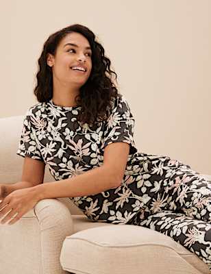 Cotton Rich Jungle Print Cropped Pyjama Set