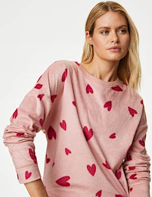 Fleece Heart Print Pyjama Set