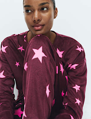 Fleece Star Print Cuffed Hem Pyjama Set