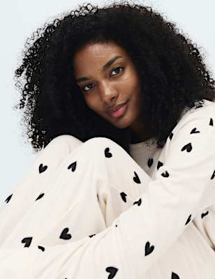 Fleece Star Print Cuffed Hem Pyjama Set