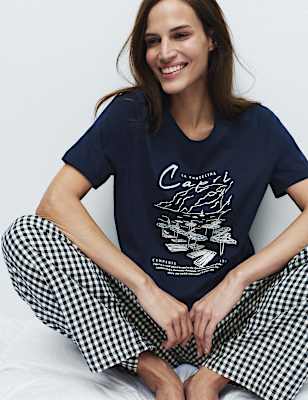 Pure Cotton Pyjama Set With Woven Bottoms
