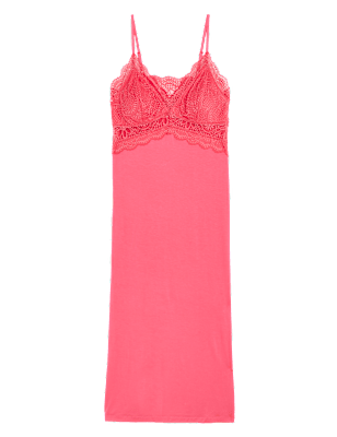 Strappy Lace Trim Long Chemise