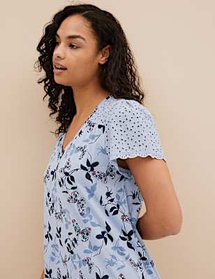Pure Cotton Printed V-Neck Nightdress