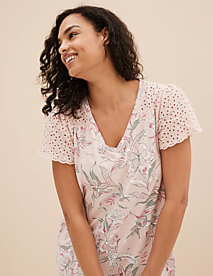 Pure Cotton Printed V-Neck Nightdress