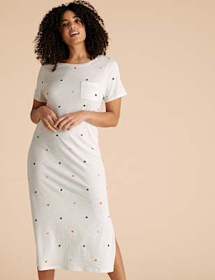 Cotton Modal Star Print Long Nightdress