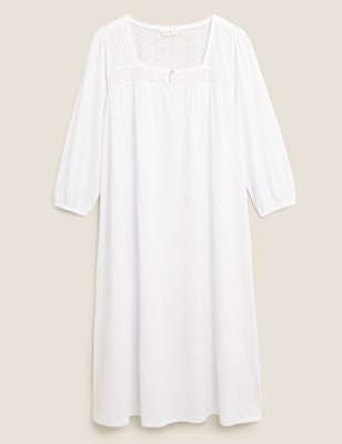 Long Sleeves Trim Broderie Nightdress