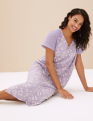 Cotton Rich Heart Print Long Nightdress
