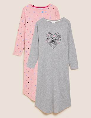 2 Pack Cotton Rich Heart Long Nightdresses