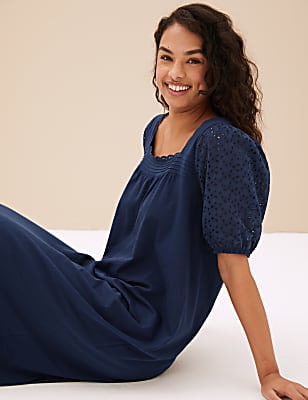Pure Cotton Broderie Long Nightdress