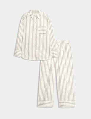 Pure Cotton Sateen Striped Revere Pyjama Set