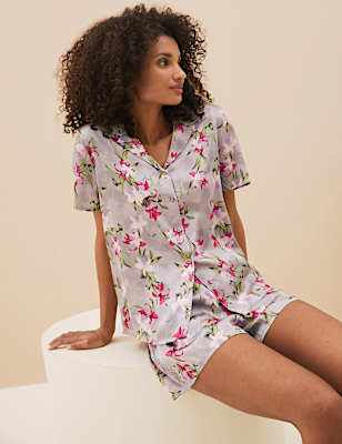 Satin Floral Print Shortie Pyjama Set