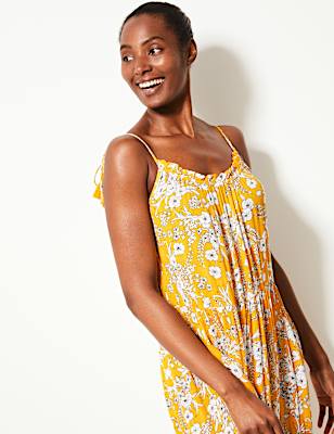 Floral Print Crinkle Slip Beach Dress
