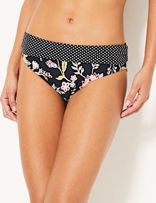 Floral Print Roll Top Bikini Bottoms