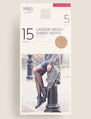5pk 15 Denier Ladder Resist Matt Tights