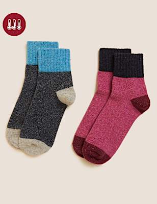 2pk Thermal Wool Blend Ankle High Socks
