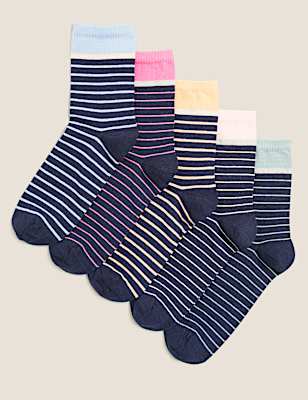 5pk Cotton Rich Striped Ankle High Socks