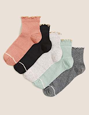 5pk Cotton Rich Ruffle Anklet Socks