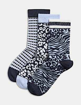 3pk Sparkle Patterned Ankle High Socks