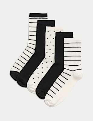 5pk Cotton Rich Monochrome Ankle High Socks