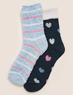 2pk Cosy Heart Print Ankle High Socks