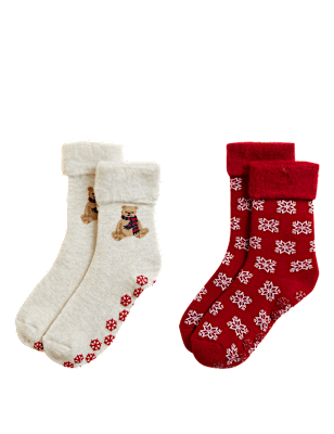 2pk Spencer Bear Slipper Socks