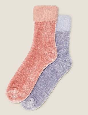 2pk Velvet Cosy Fur Ankle High Socks