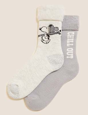 2pk Snoopy&trade; Cosy Ankle High Socks