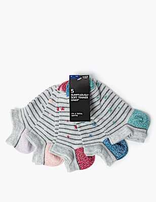 5 Pair Pack Sumptuously Soft Trainer Liner Socks