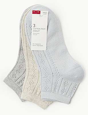 3 Pair Pack Cotton Rich Sparkle Anklet Socks