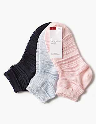3 Pair Pack Sheer Striped Anklet Socks