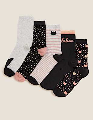 5pk Cotton Cat Ankle High Socks