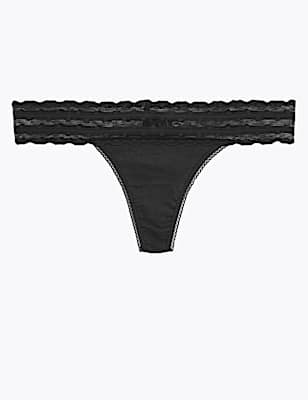 Cotton Blend Lace Trim Thong
