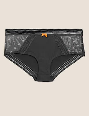 Microfibre Mesh Printed High Leg Knickers
