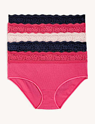 5pk Cotton Rich Lace Waist Shorts