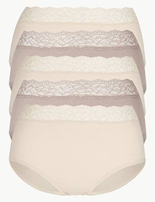 5 Pack Lace High Waisted Full Briefs