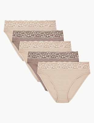 5pk Cotton Lycra&reg; High Leg Knickers