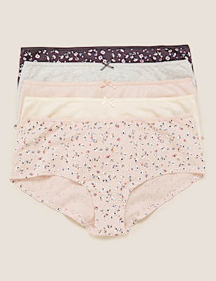 5pk Cotton Lycra&reg; Daisy Print Low Rise Shorts