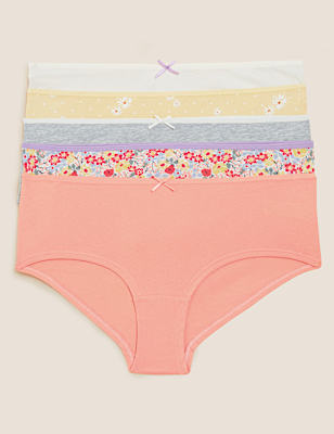 5pk Cotton Lycra&reg; Daisy Print Low Rise Shorts