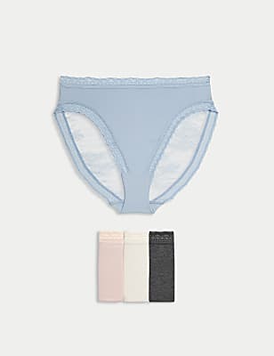4pk Modal & Lace High Waisted High Leg Knickers