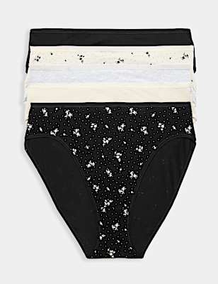 5pk Cotton Modal High Waisted High Leg Knickers