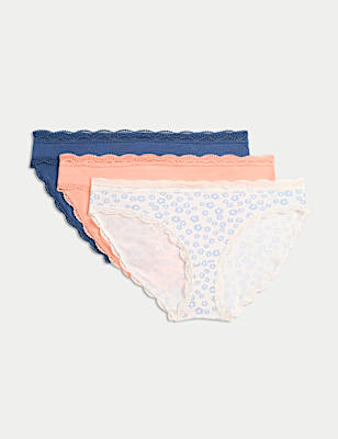 3pk Cotton Rich Printed Bikini Knickers