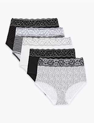 5 Pack Cotton Lycra&reg; & Lace