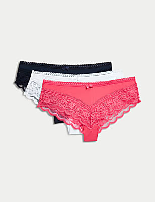 3pk Lace Trim Brazilian Knickers