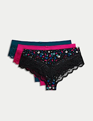 3pk Lace Trim Brazilian Knickers