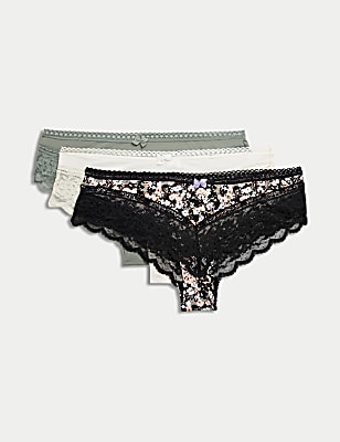 3pk Lace Trim Brazilian Knickers