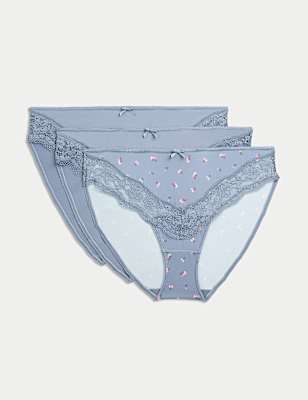 3pk Lace Trim High Leg Knickers