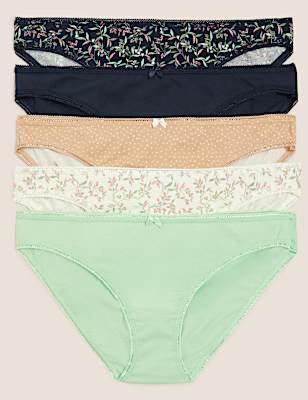 5pk Cotton Lycra® Printed Bikini Knickers