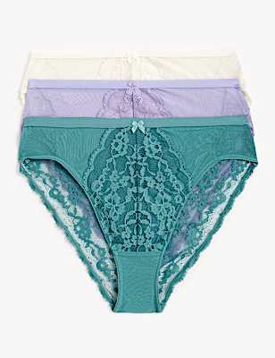 3pk Lace High Waisted High Leg Knickers