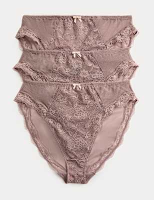 3pk Jasmine Lace High Waisted High Leg Knickers
